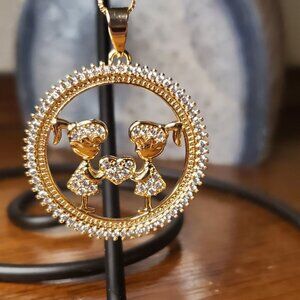 Mother's Day Necklace - Two Girls Holding Heart